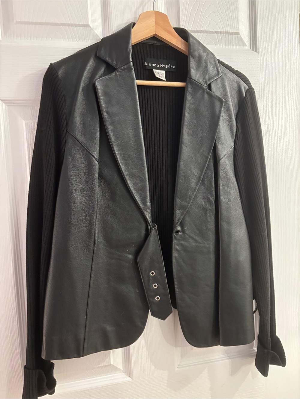 Bianca Nygård Black Leather-Trim Blazer Jacket